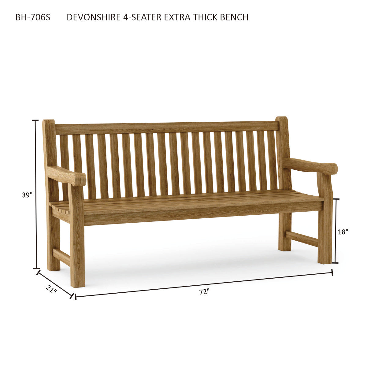 Devonshire 4-Seater Extra Thick Bench – Sturdy & Spacious