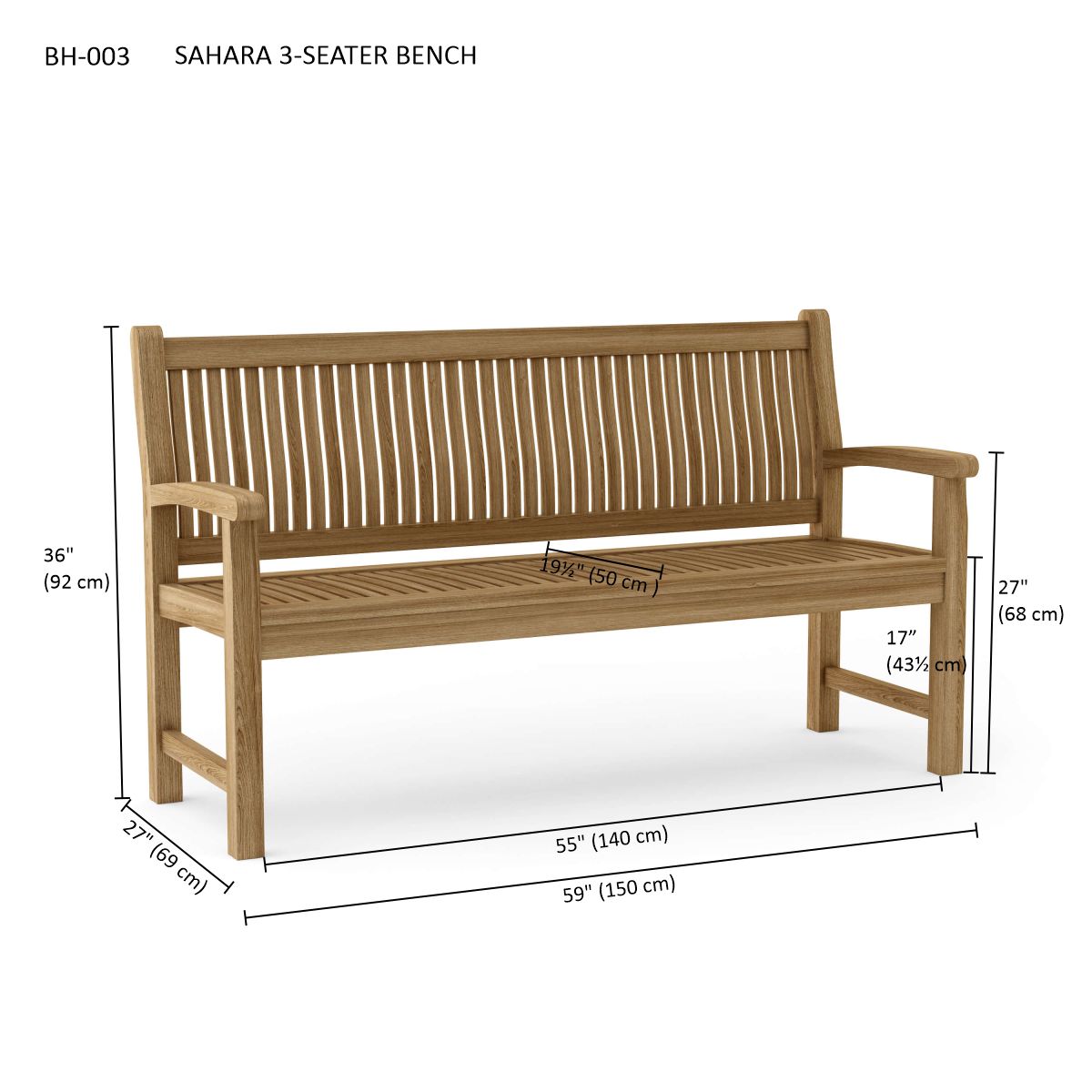 Sahara 3-Seater Bench Durable Design for All-Weather Outdoor Use