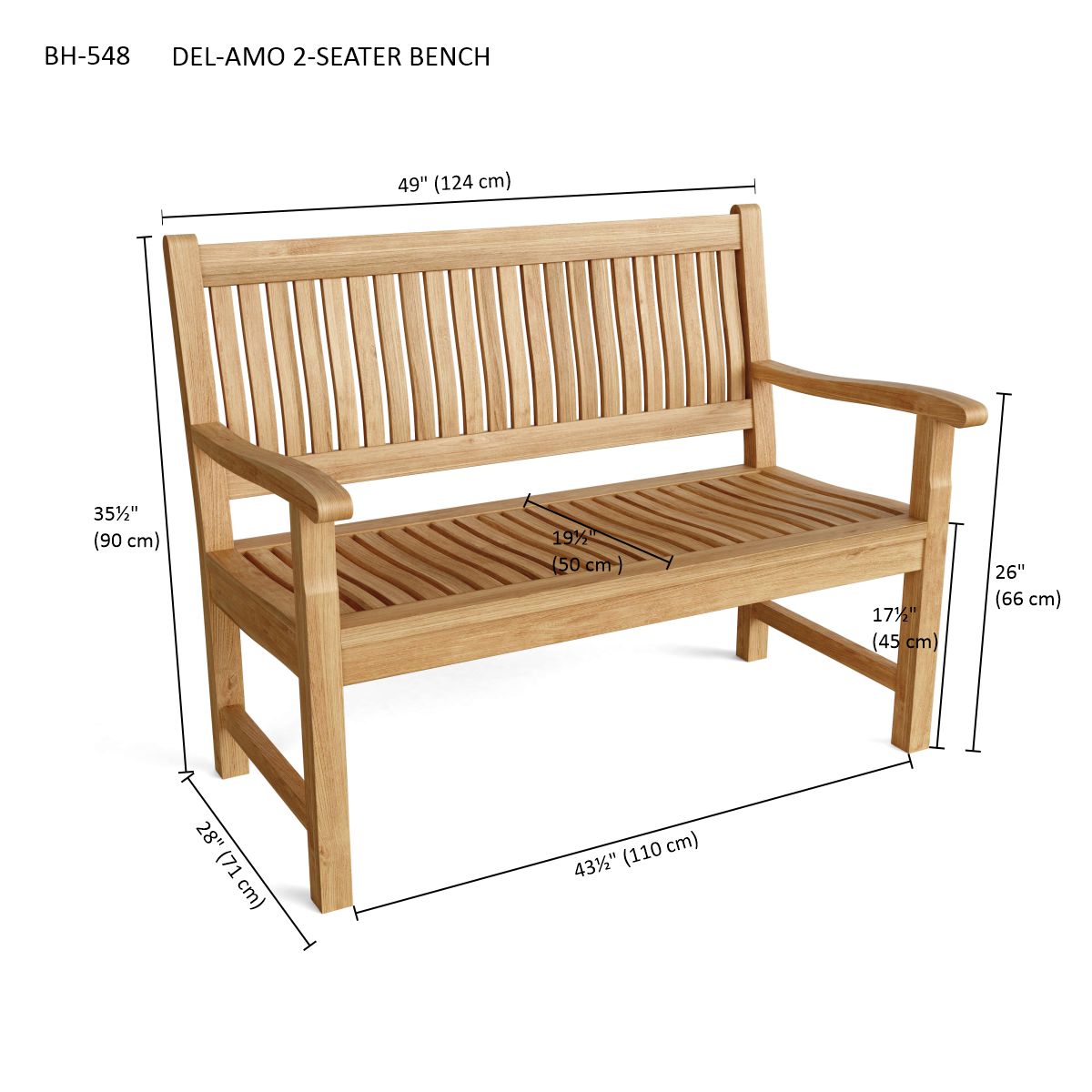 Del-Amo 2-Seater Bench Perfect for Porch or Balcony Seating