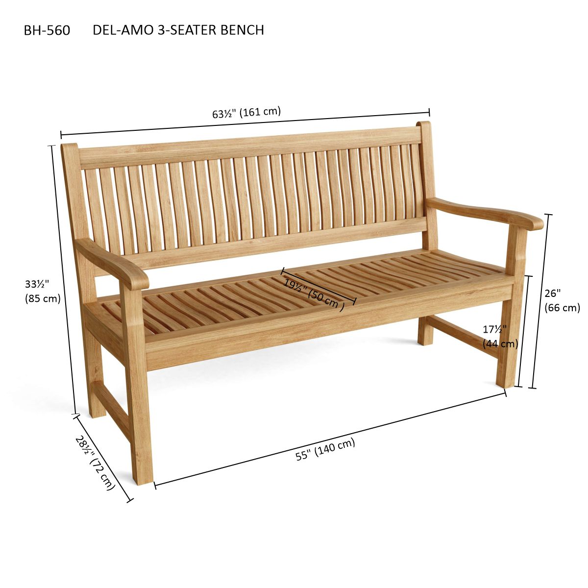 Del-Amo 3-Seater Bench Perfect for Family Outdoor Relaxation