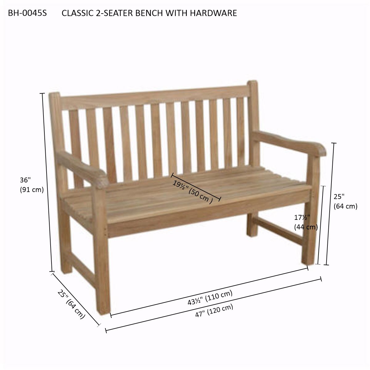 Classic 2 Seater Bench with Hardware