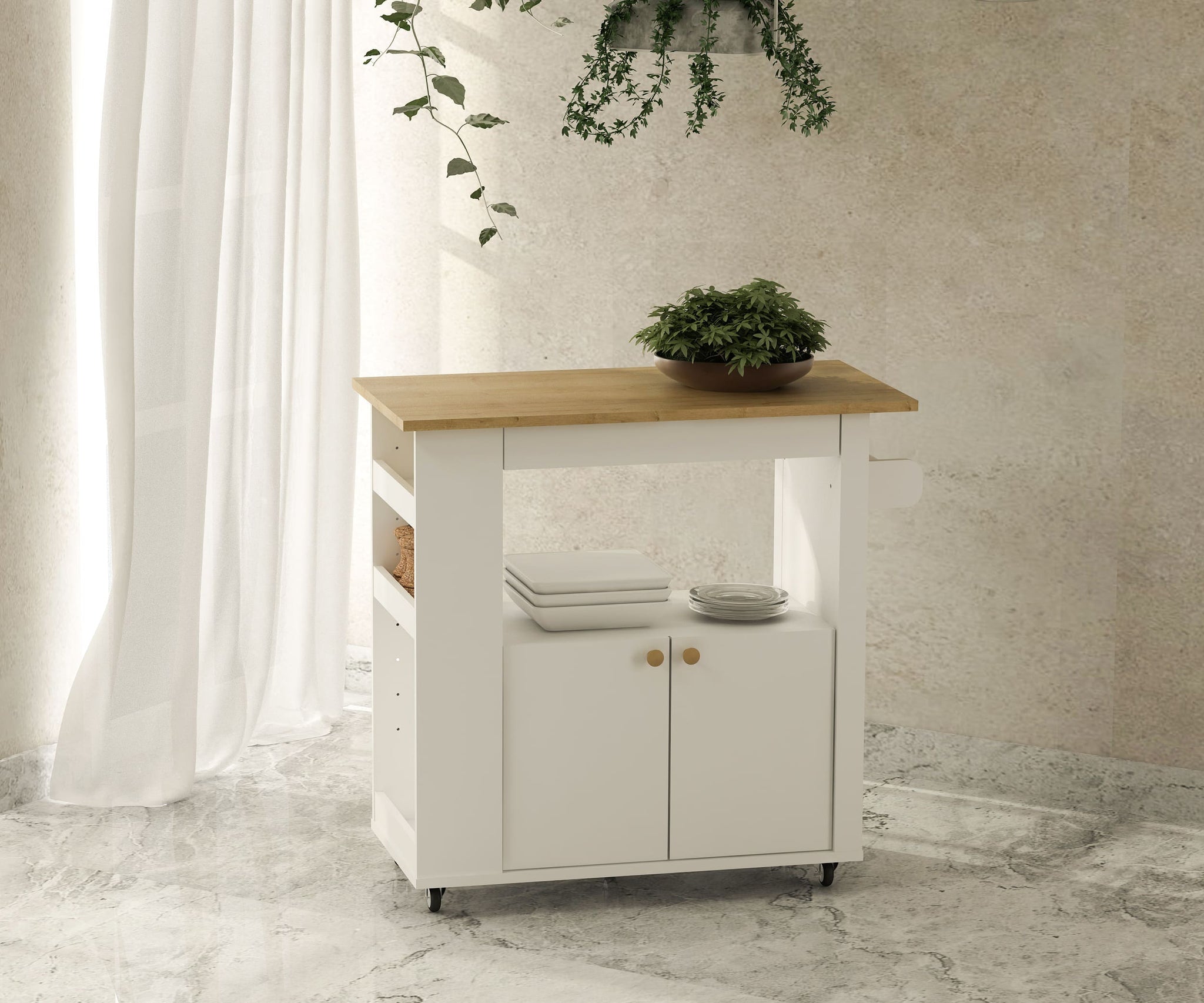 Aston Wooden Kitchen Cart – With Wheels and Storage