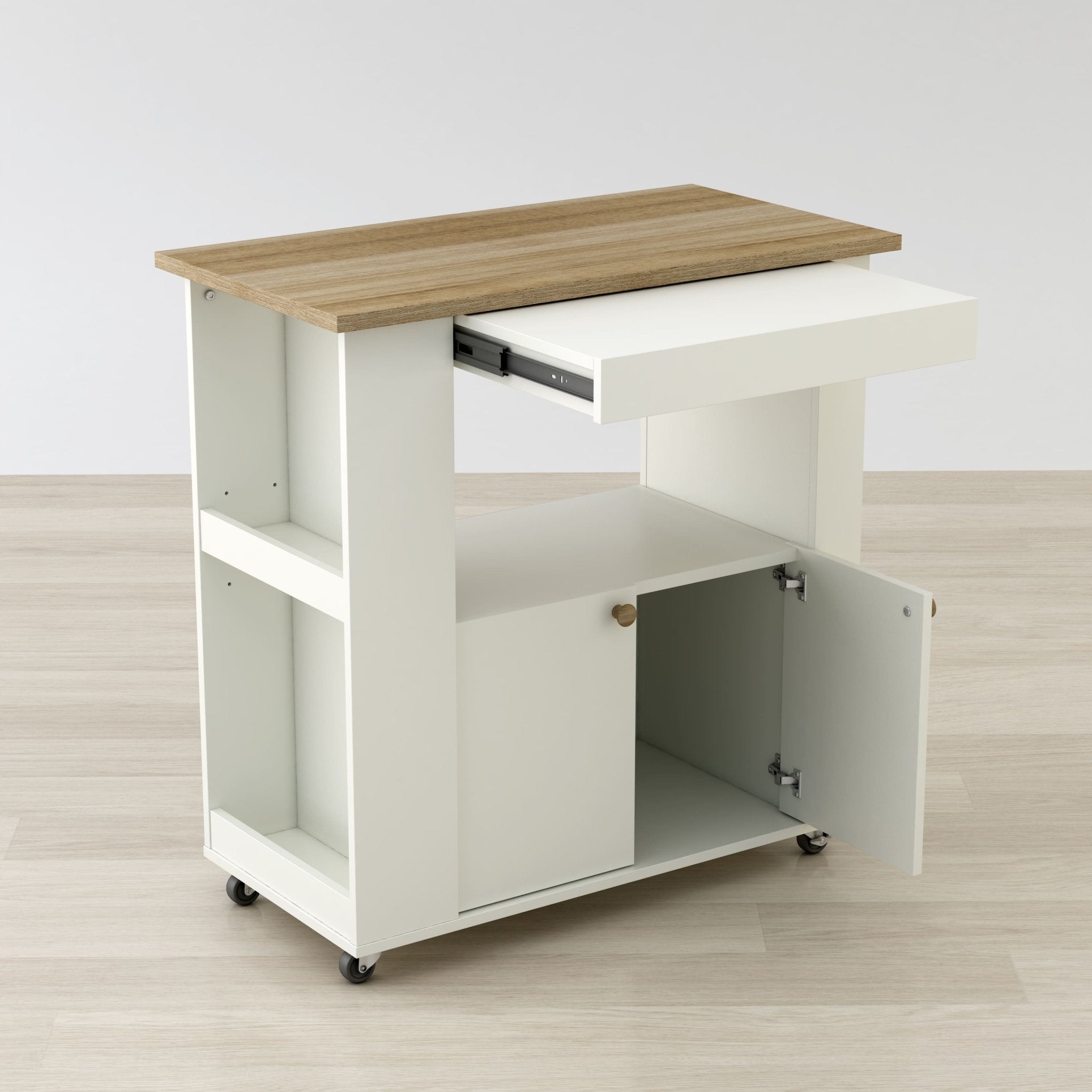 Aston Wooden Kitchen Cart – With Wheels and Storage - Outside Depot