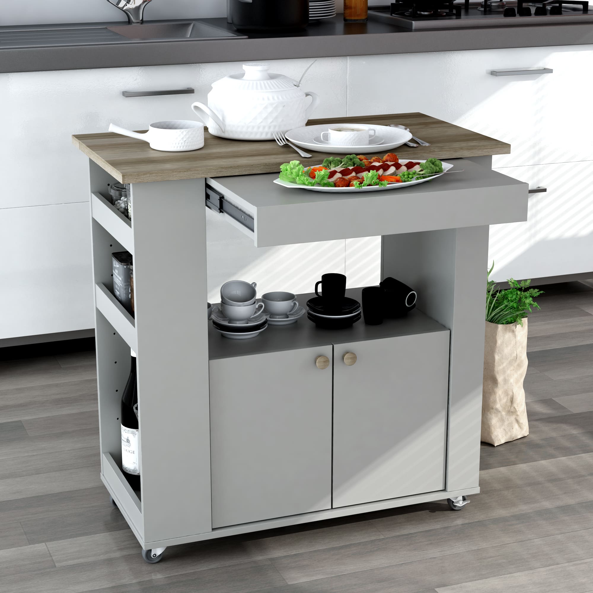 Astor Kitchen Cart – Mobile Island With Shelves & Drawers - Outside Depot
