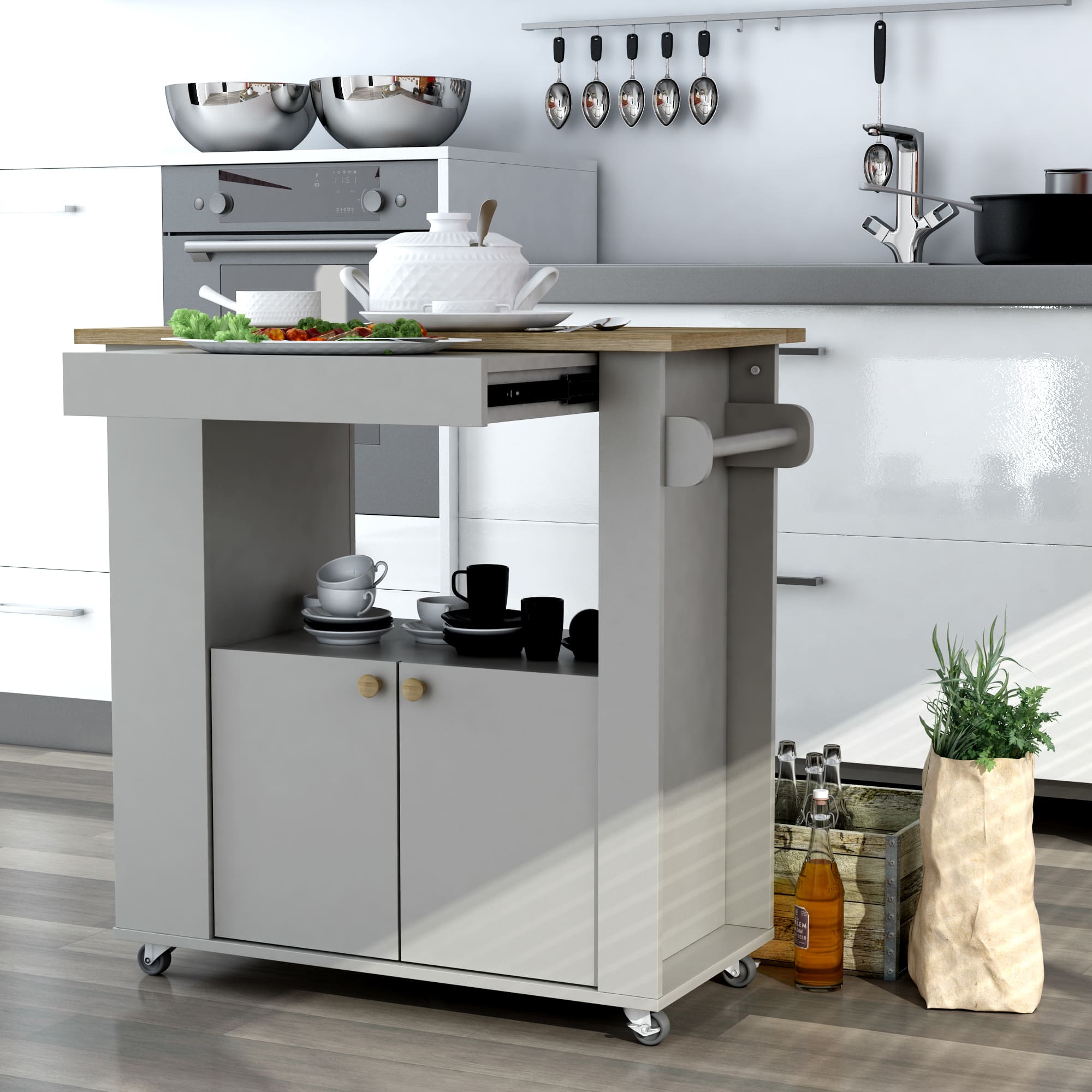 Astor Kitchen Cart – Mobile Island With Shelves & Drawers - Outside Depot