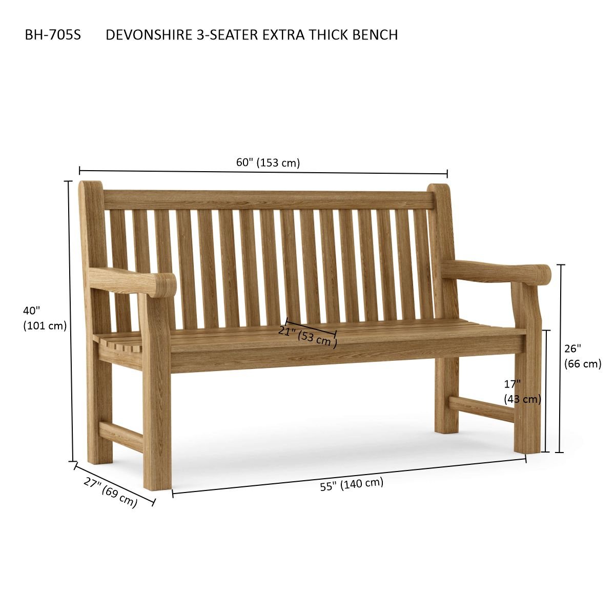 Devonshire 3 Seater Extra Thick Bench - Outside Depot