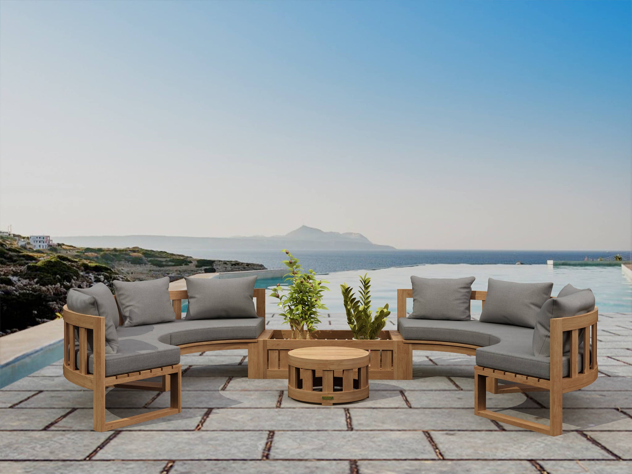 Circular Modular Deep Seating with Comfortable Cushions Set