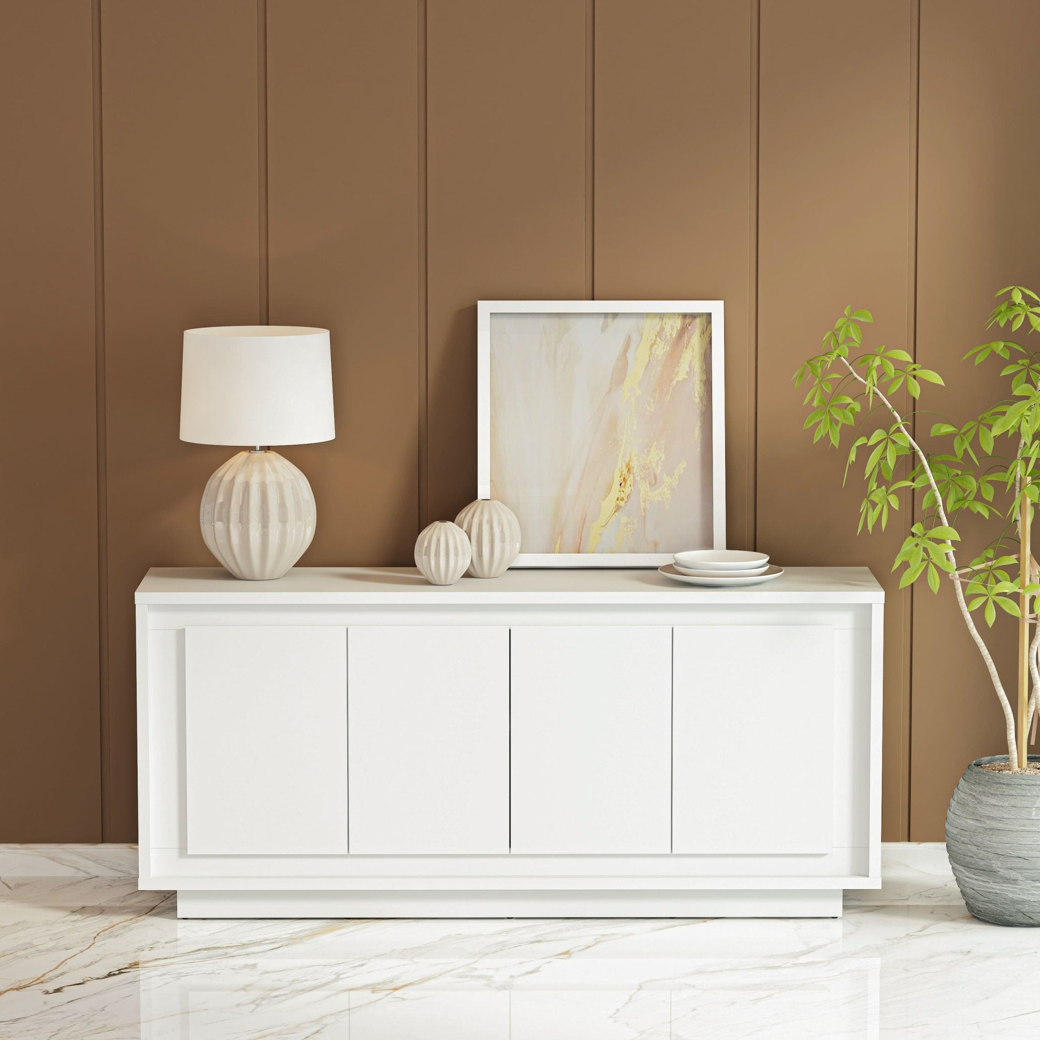 White Paraggi Sideboard – Minimalist Dining Room Storage - Outside Depot